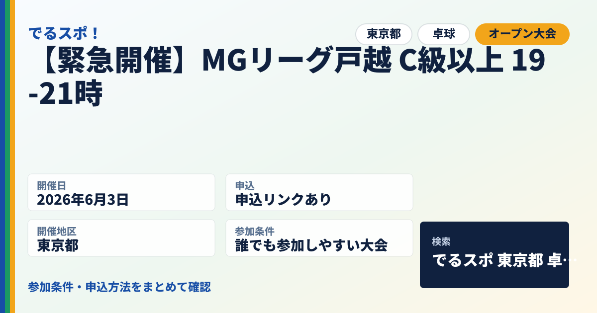 【緊急開催】MGリーグ戸越 C級以上 19-21時