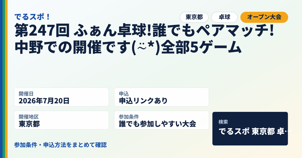 第247回 ふぁん卓球!誰でもペアマッチ!中野での開催です(⍨*)全部5ゲーム