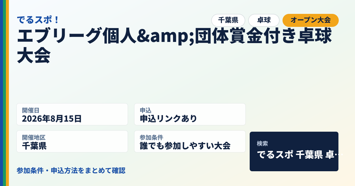 エブリーグ個人&団体賞金付き卓球大会