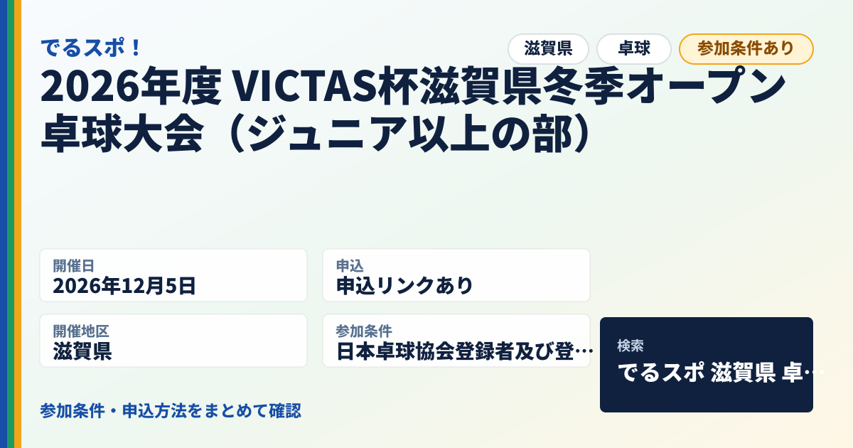 2026年度 VICTAS杯滋賀県冬季オープン卓球大会（ジュニア以上の部）