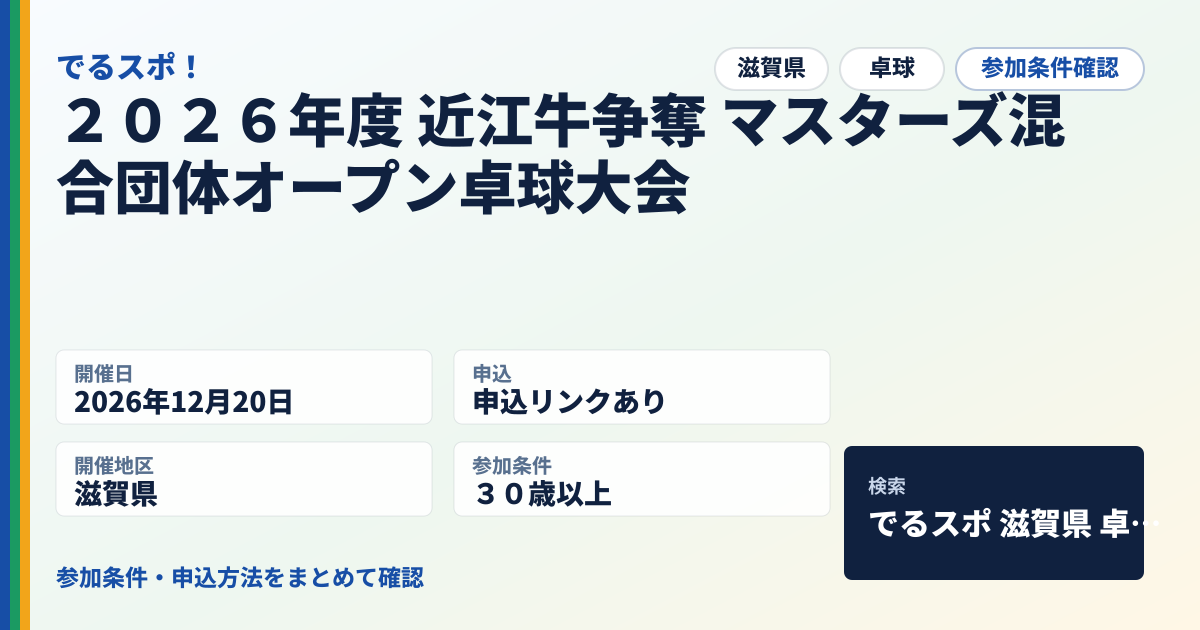 ２０２６年度 近江牛争奪 マスターズ混合団体オープン卓球大会