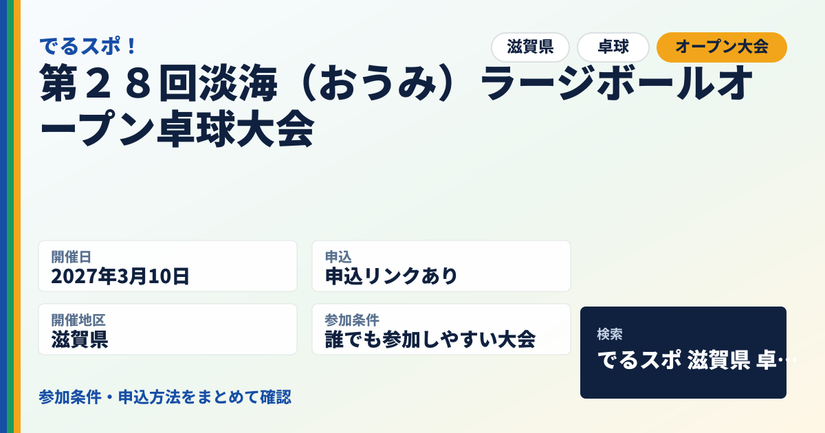 第２８回淡海（おうみ）ラージボールオープン卓球大会