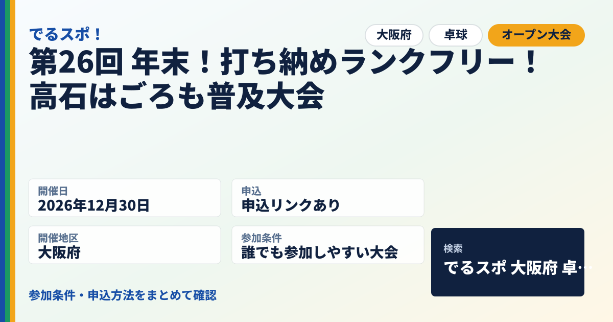第26回 年末！打ち納めランクフリー！高石はごろも普及大会