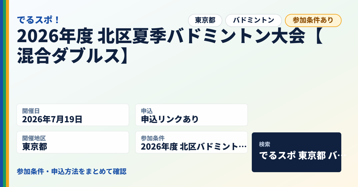 2026年度 北区夏季バドミントン大会【混合ダブルス】