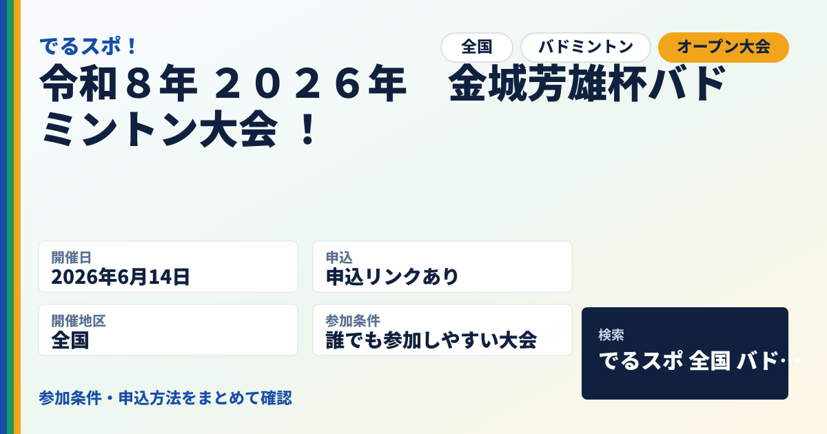 令和８年 ２０２６年　金城芳雄杯バドミントン大会 ！