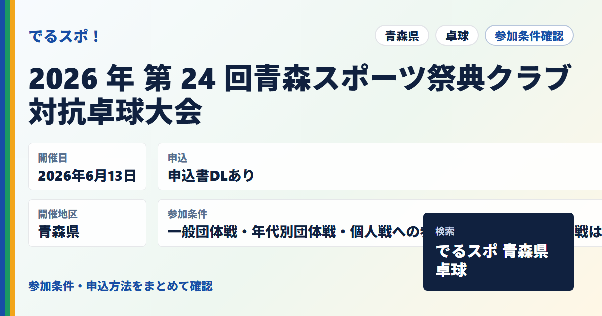 2026 年 第 24 回青森スポーツ祭典クラブ対抗卓球大会