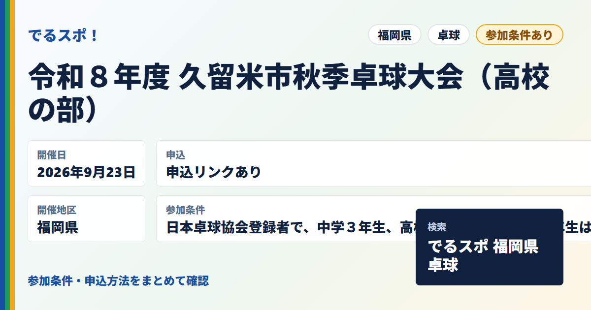 令和８年度 久留米市秋季卓球大会（高校の部）