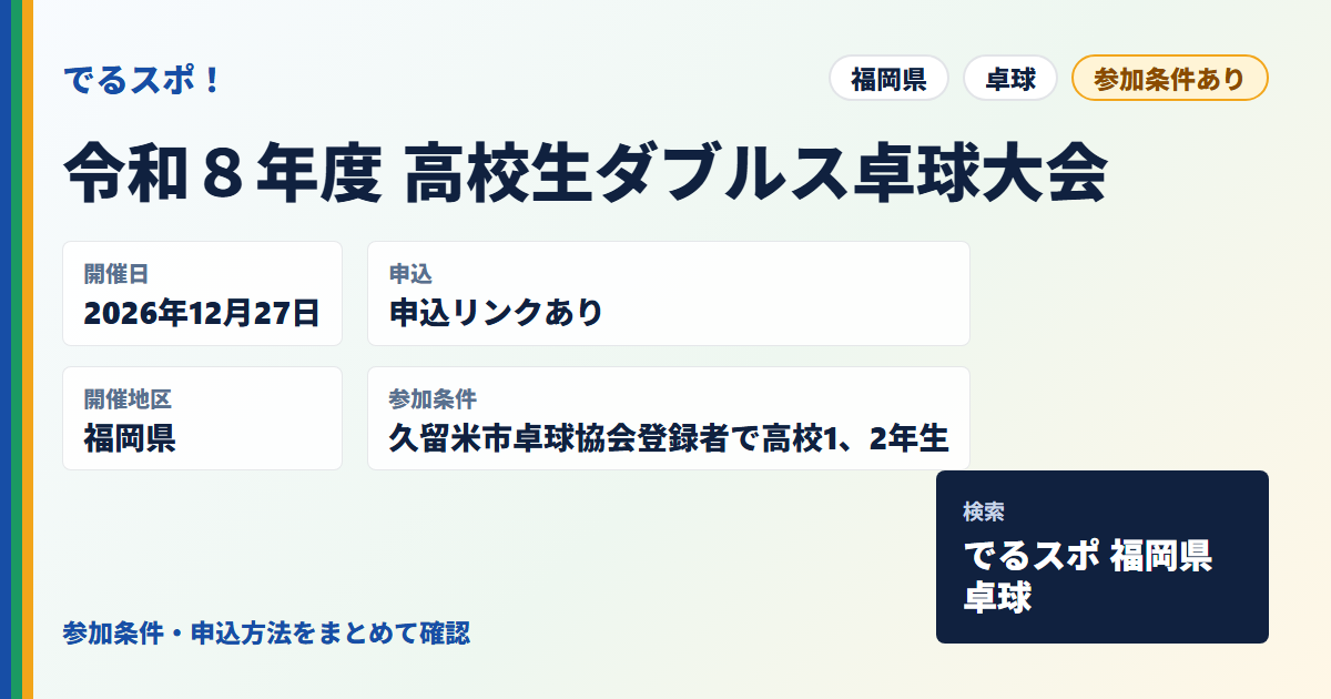 令和８年度 高校生ダブルス卓球大会