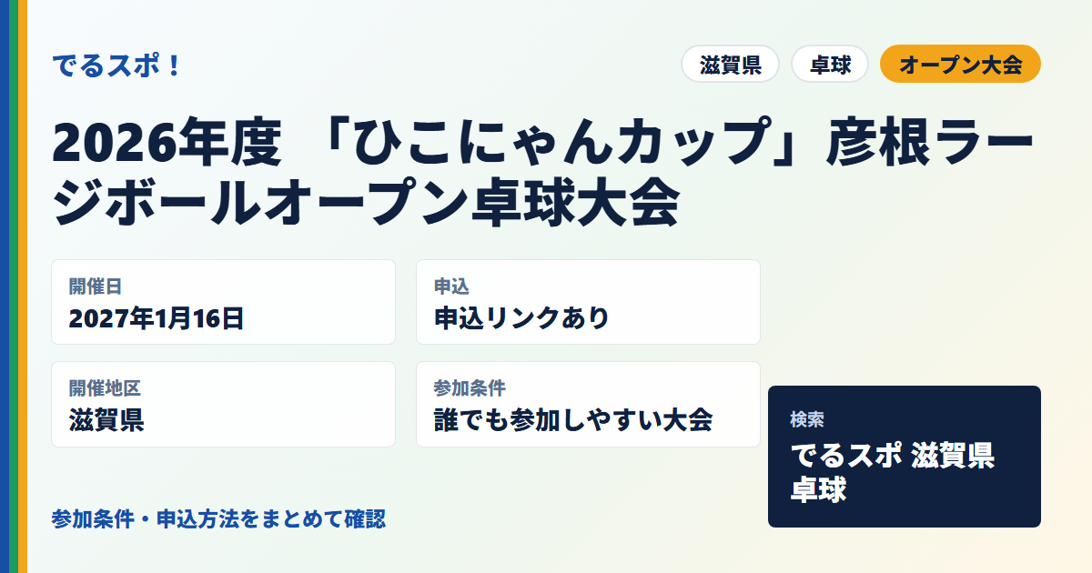 2026年度 「ひこにゃんカップ」彦根ラージボールオープン卓球大会