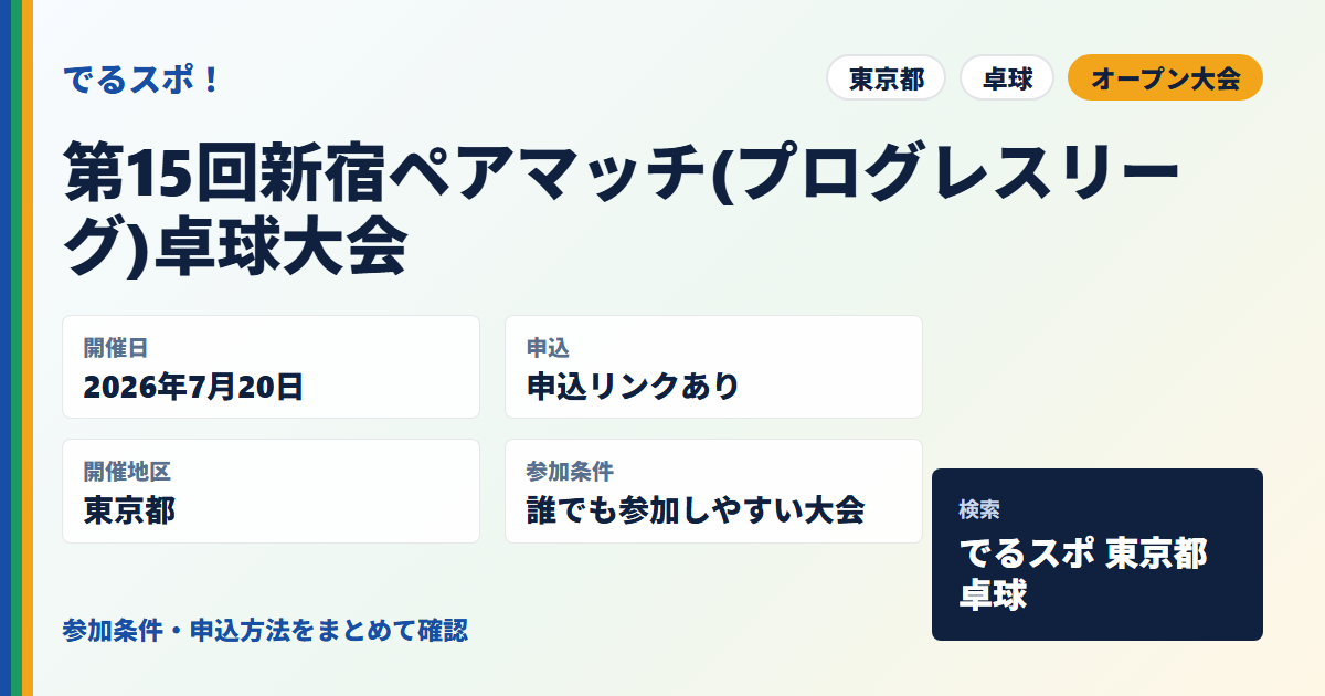 第15回新宿ペアマッチ(プログレスリーグ)卓球大会