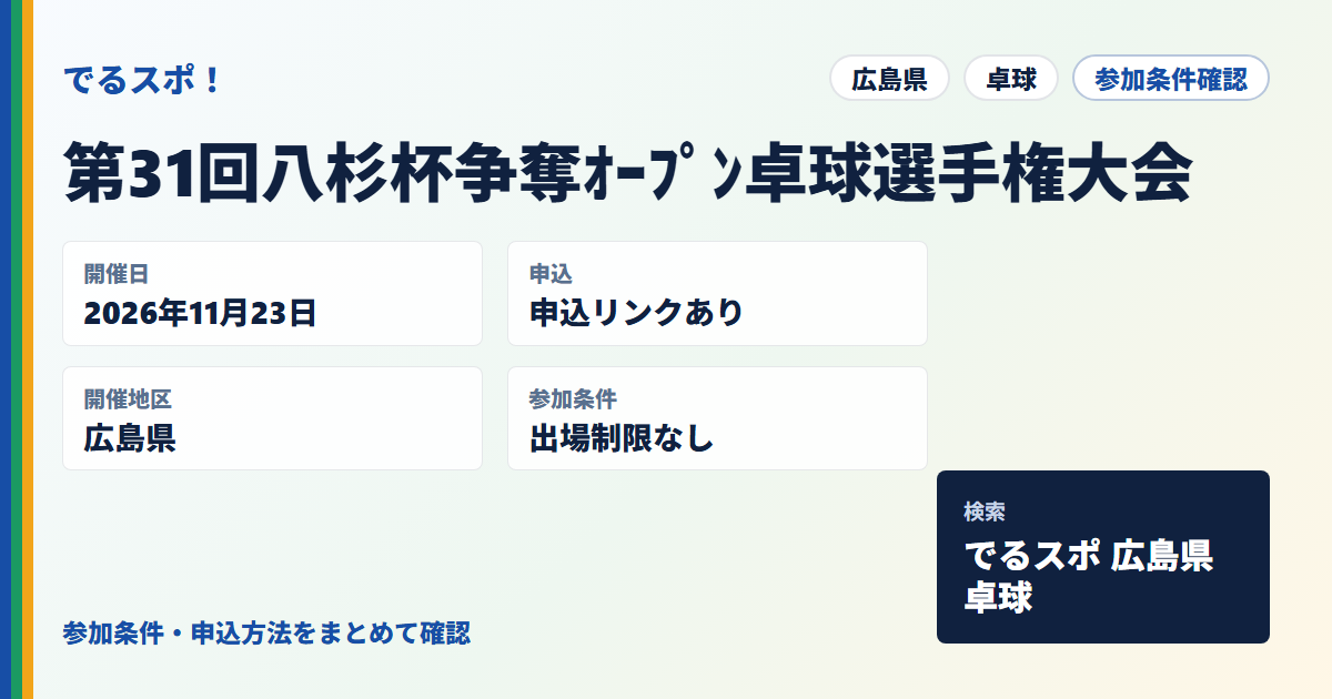 第31回八杉杯争奪ｵｰﾌﾟﾝ卓球選手権大会