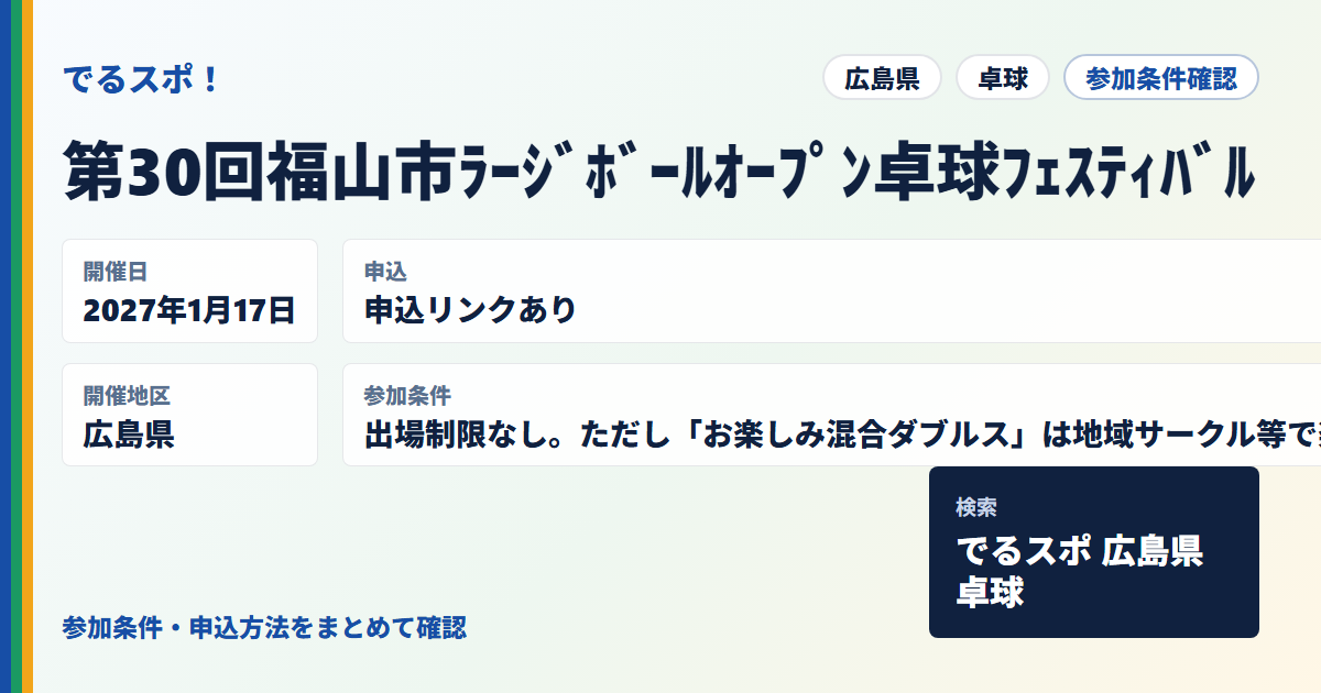 第30回福山市ﾗｰｼﾞﾎﾞｰﾙｵｰﾌﾟﾝ卓球ﾌｪｽﾃｨﾊﾞﾙ