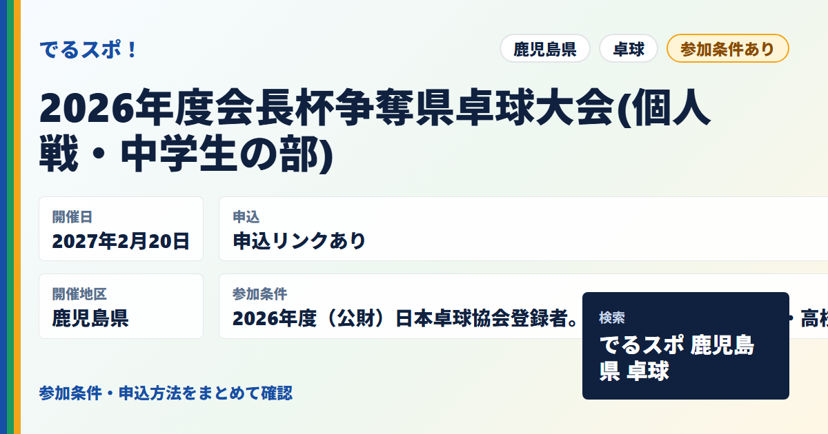 2026年度会長杯争奪県卓球大会(個人戦・中学生の部)