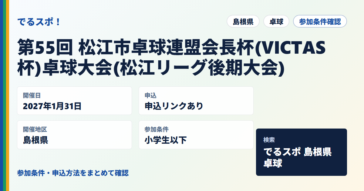 第55回 松江市卓球連盟会長杯(VICTAS杯)卓球大会(松江リーグ後期大会)