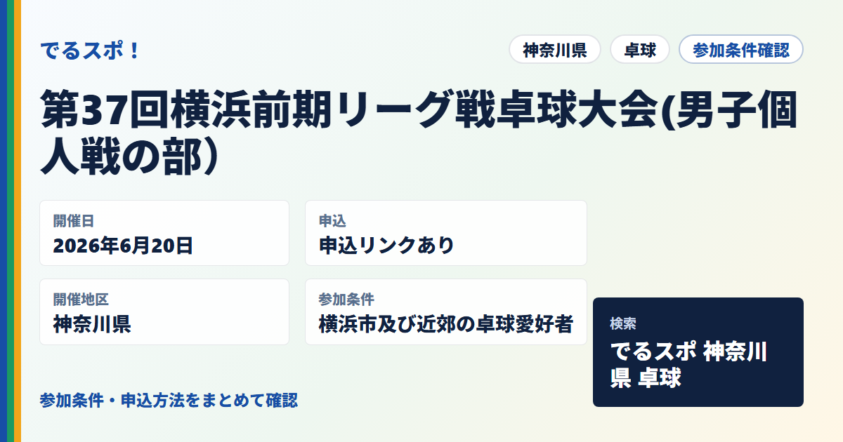 第37回横浜前期リーグ戦卓球大会(男子個人戦の部）