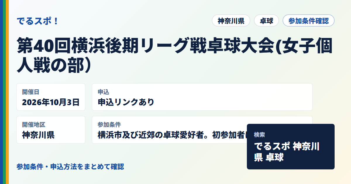 第40回横浜後期リーグ戦卓球大会(女子個人戦の部）