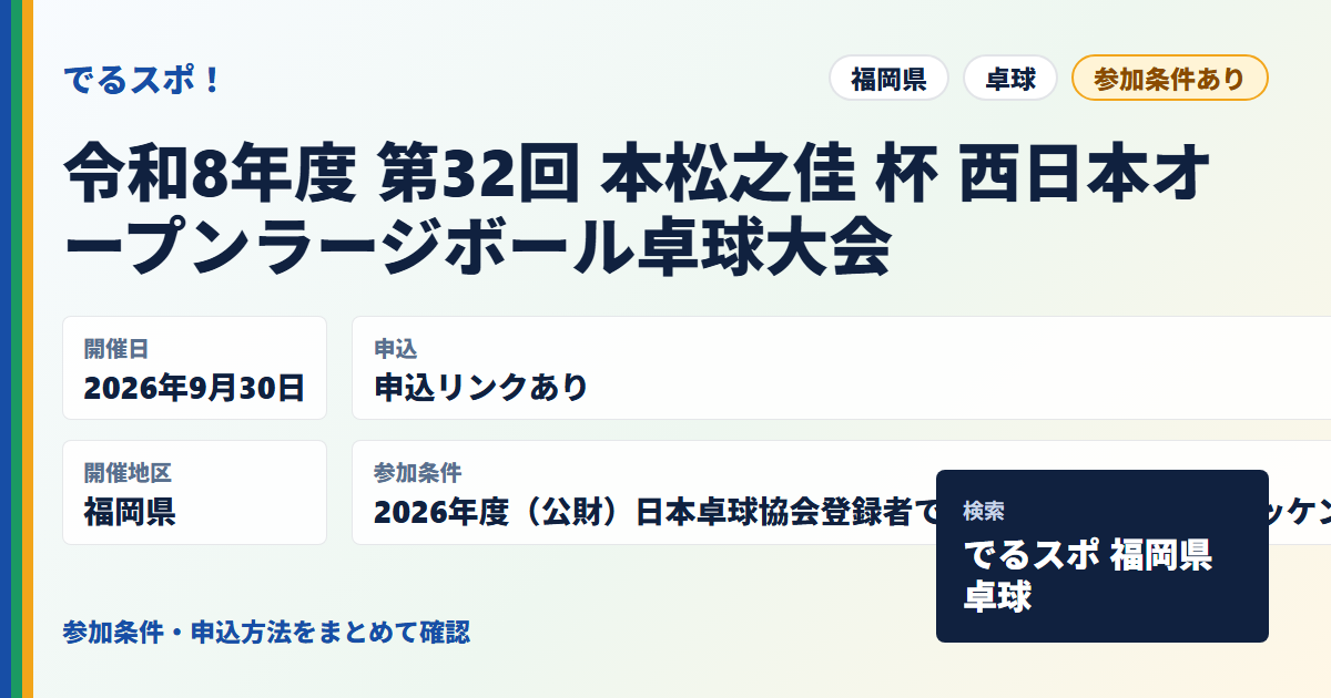令和8年度 第32回 本松之佳 杯 西日本オープンラージボール卓球大会