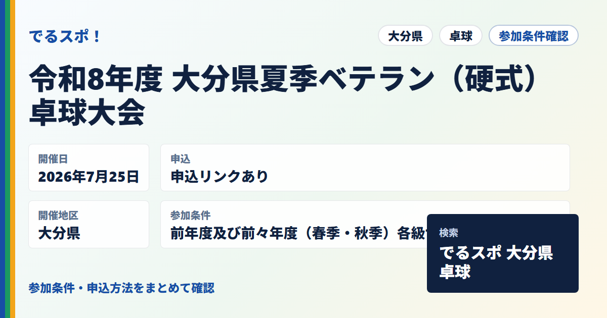 令和8年度 大分県夏季ベテラン（硬式）卓球大会