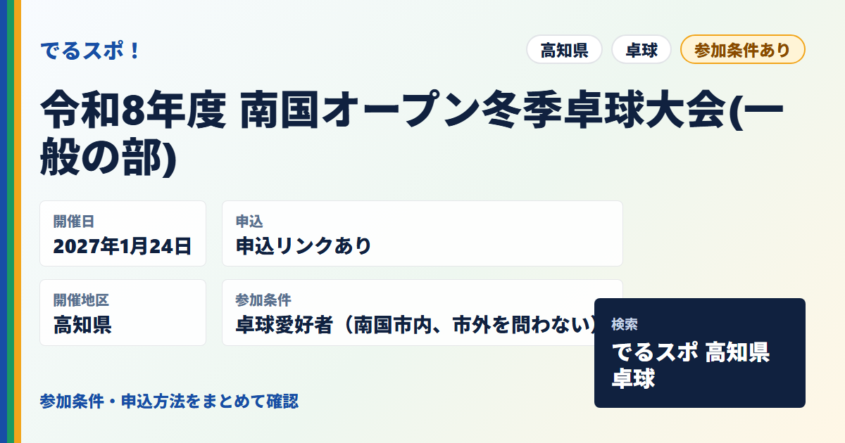 令和8年度 南国オープン冬季卓球大会(一般の部)