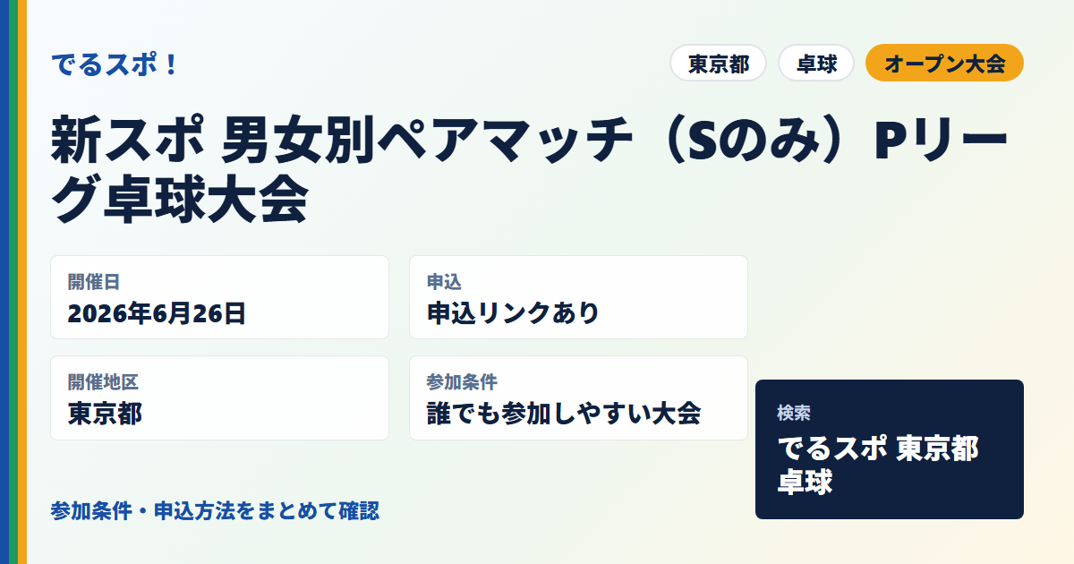 新スポ 男女別ペアマッチ（Sのみ）Pリーグ卓球大会