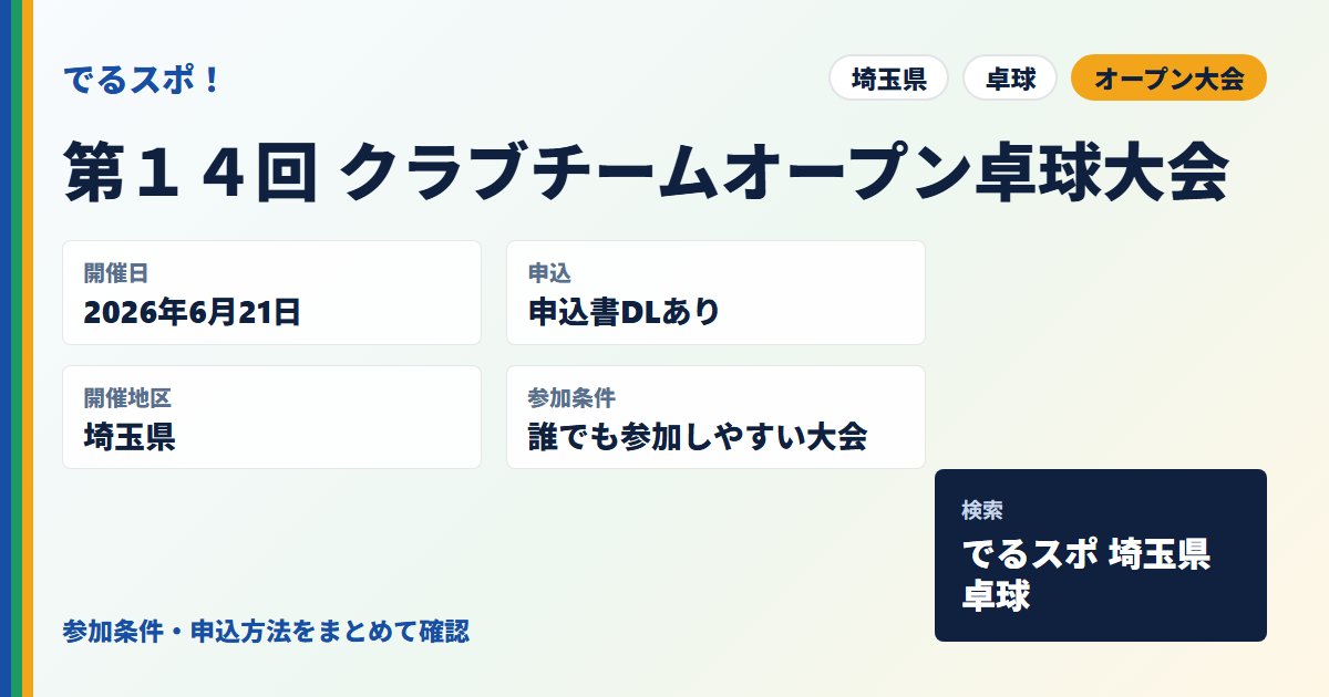 第１４回 クラブチームオープン卓球大会