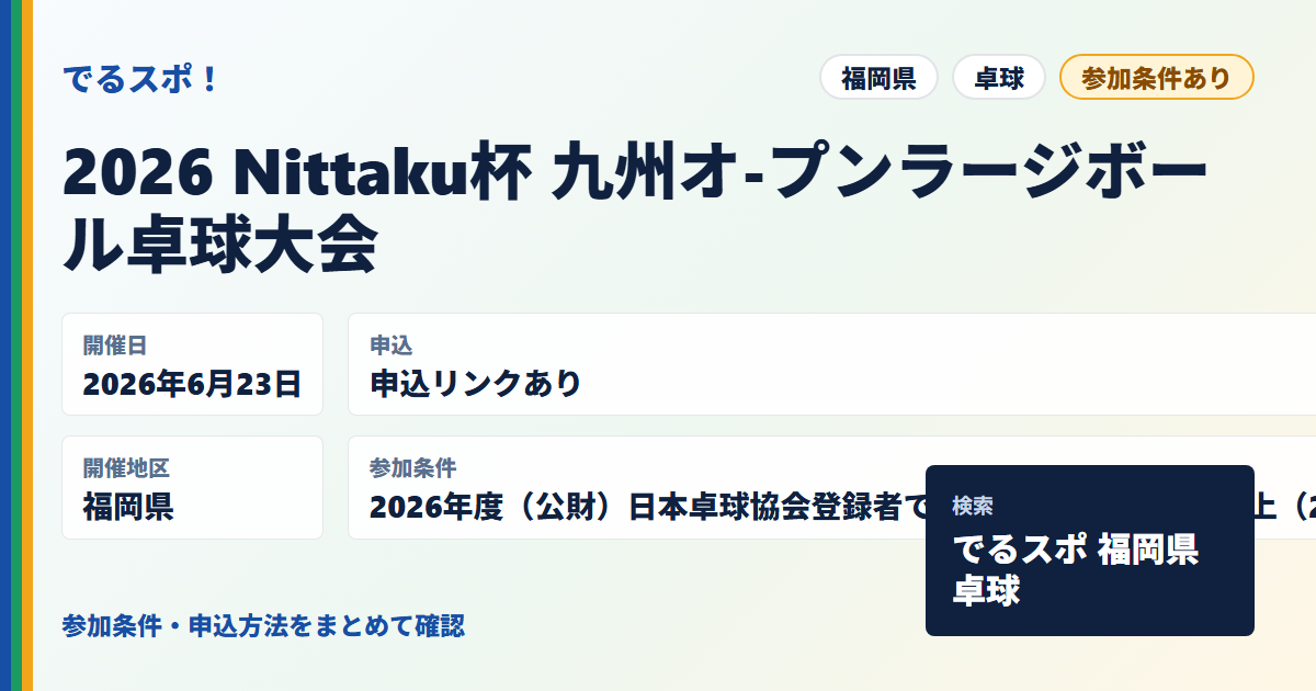 2026 Nittaku杯 九州オ-プンラージボール卓球大会
