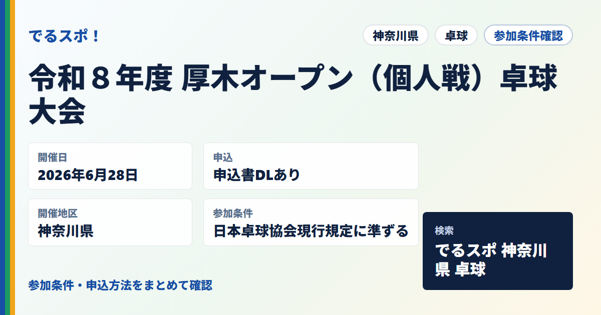 令和８年度 厚木オープン（個人戦）卓球大会