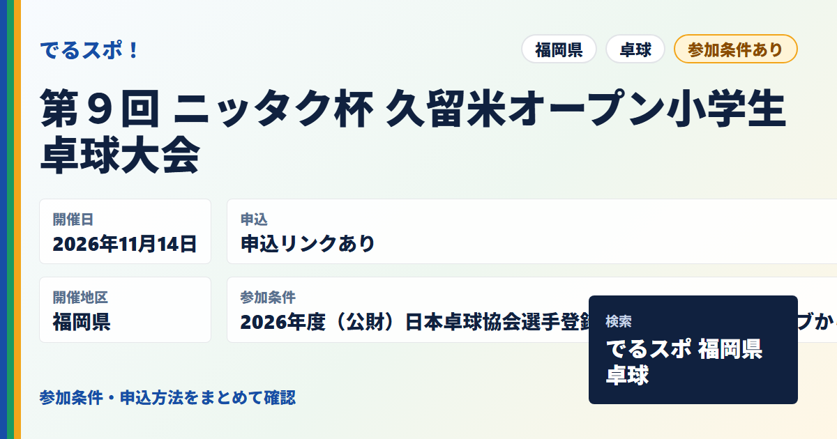 第９回 ニッタク杯 久留米オープン小学生卓球大会