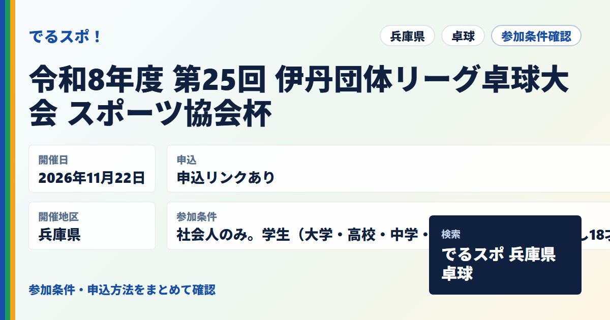 令和8年度 第25回 伊丹団体リーグ卓球大会 スポーツ協会杯