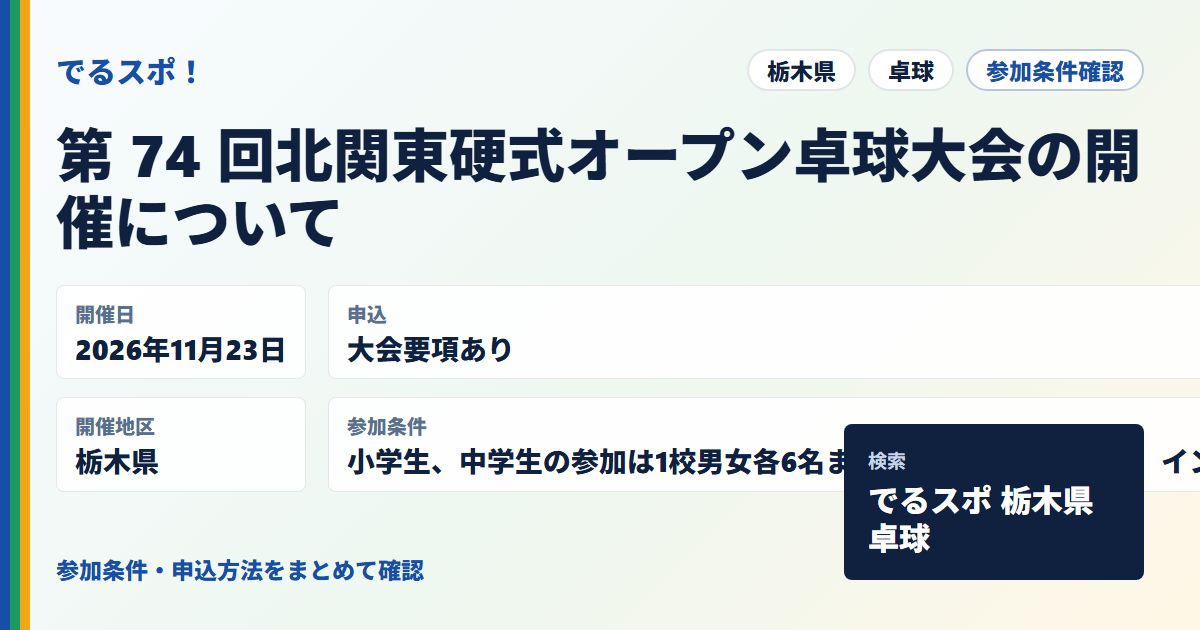 第 74 回北関東硬式オープン卓球大会の開催について
