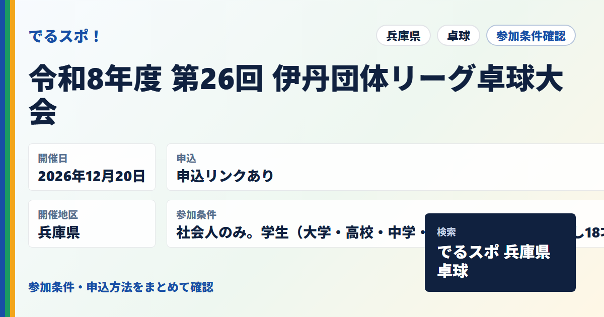 令和8年度 第26回 伊丹団体リーグ卓球大会