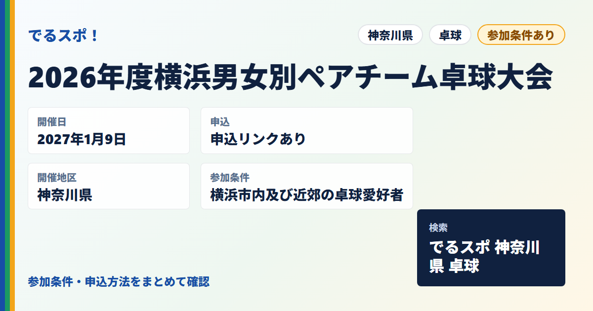 2026年度横浜男女別ペアチーム卓球大会