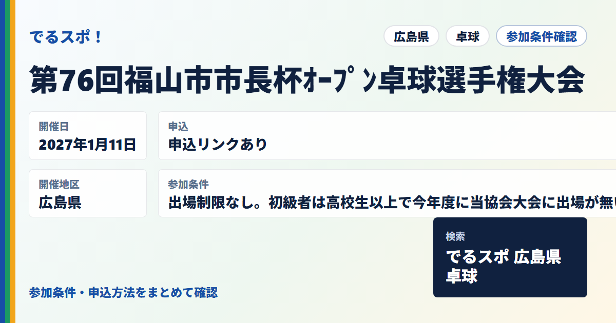 第76回福山市市長杯ｵｰﾌﾟﾝ卓球選手権大会
