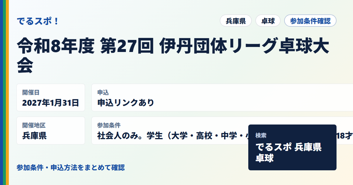 令和8年度 第27回 伊丹団体リーグ卓球大会