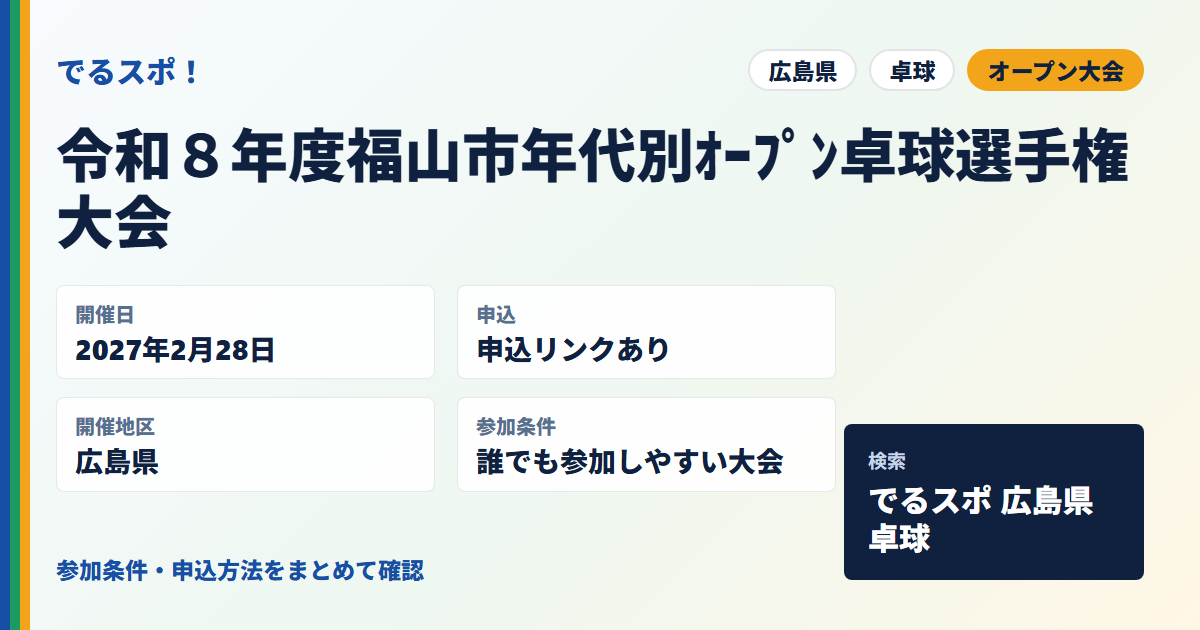 令和８年度福山市年代別ｵｰﾌﾟﾝ卓球選手権大会