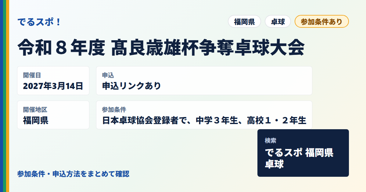 令和８年度 髙良歳雄杯争奪卓球大会