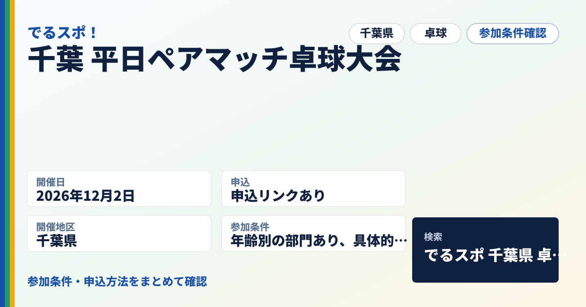 千葉 平日ペアマッチ卓球大会