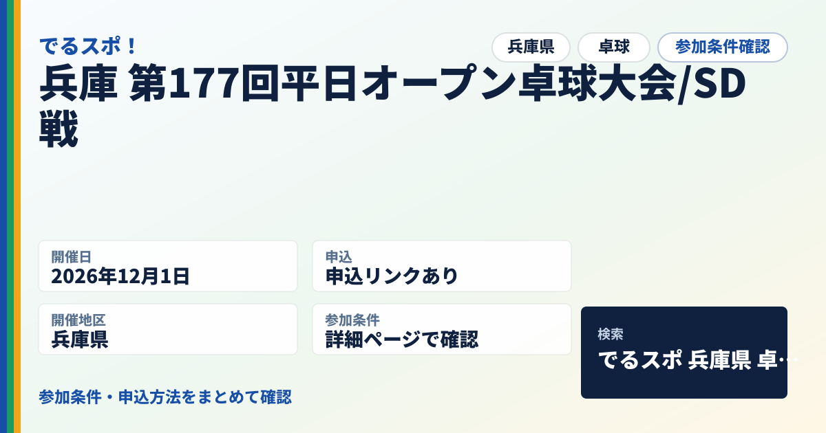 兵庫 第177回平日オープン卓球大会/SD戦