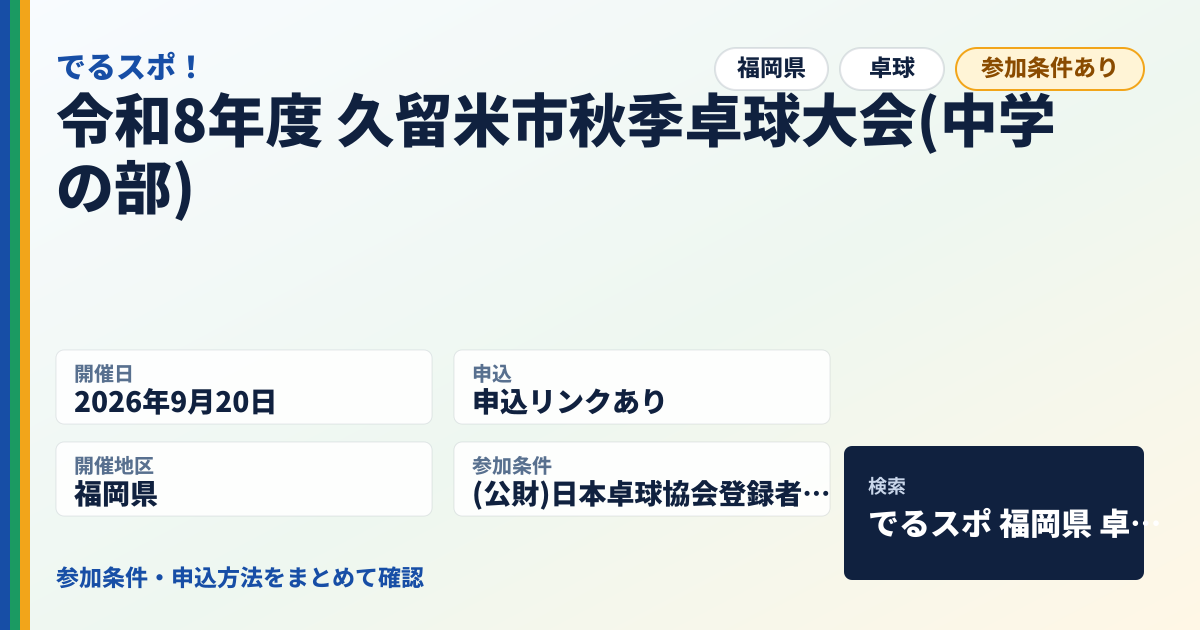 令和8年度 久留米市秋季卓球大会(中学の部)