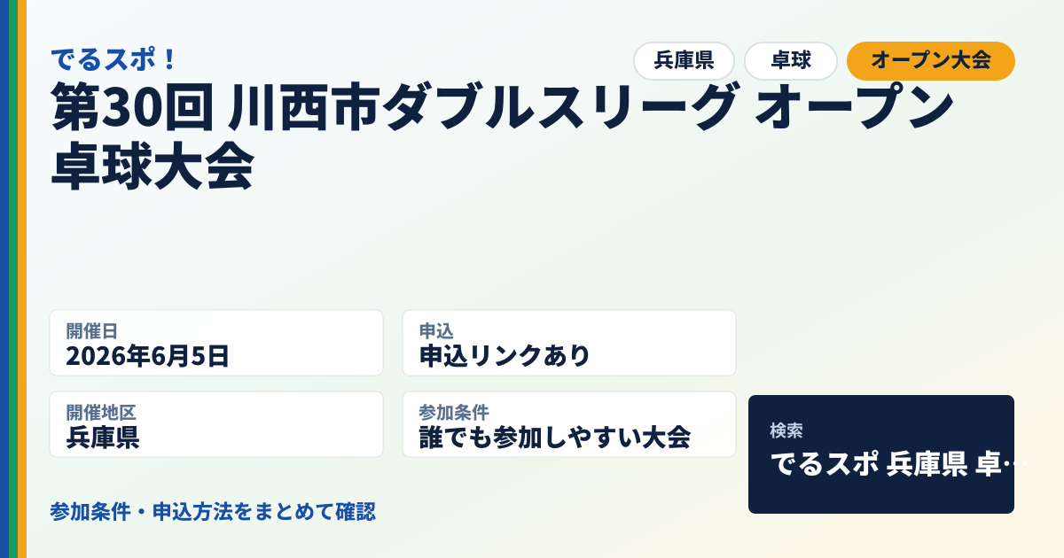 第30回 川西市ダブルスリーグ オープン卓球大会