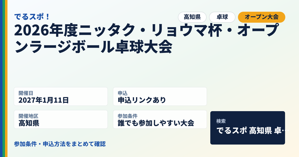 2026年度ニッタク・リョウマ杯・オープンラージボール卓球大会