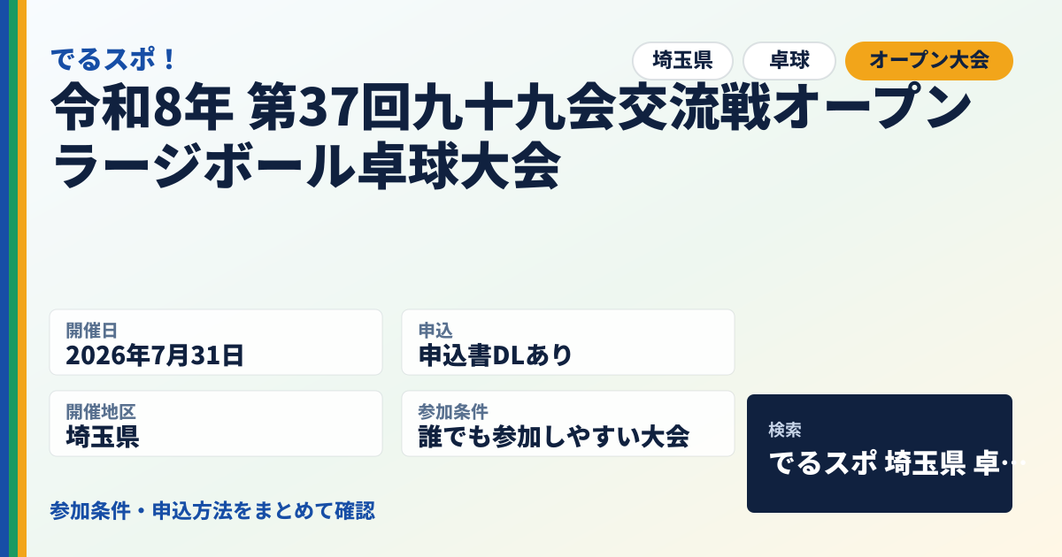 令和8年 第37回九十九会交流戦オープンラージボール卓球大会