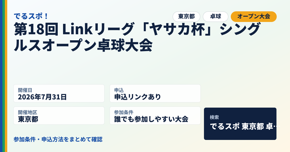 第18回 Linkリーグ「ヤサカ杯」シングルスオープン卓球大会