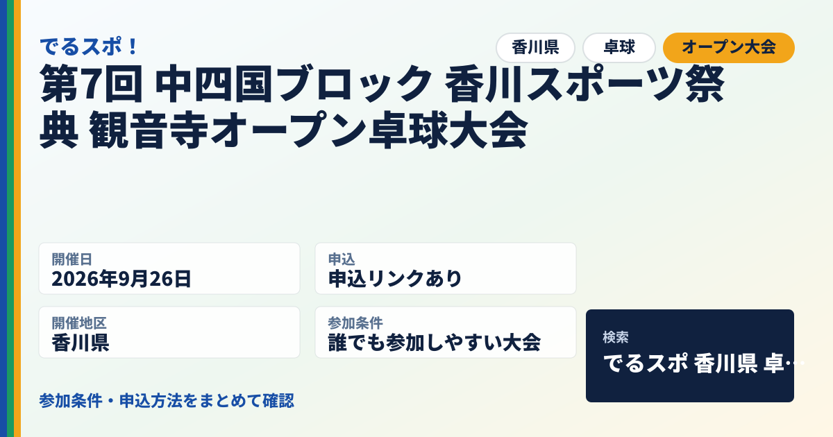 第7回 中四国ブロック 香川スポーツ祭典 観音寺オープン卓球大会