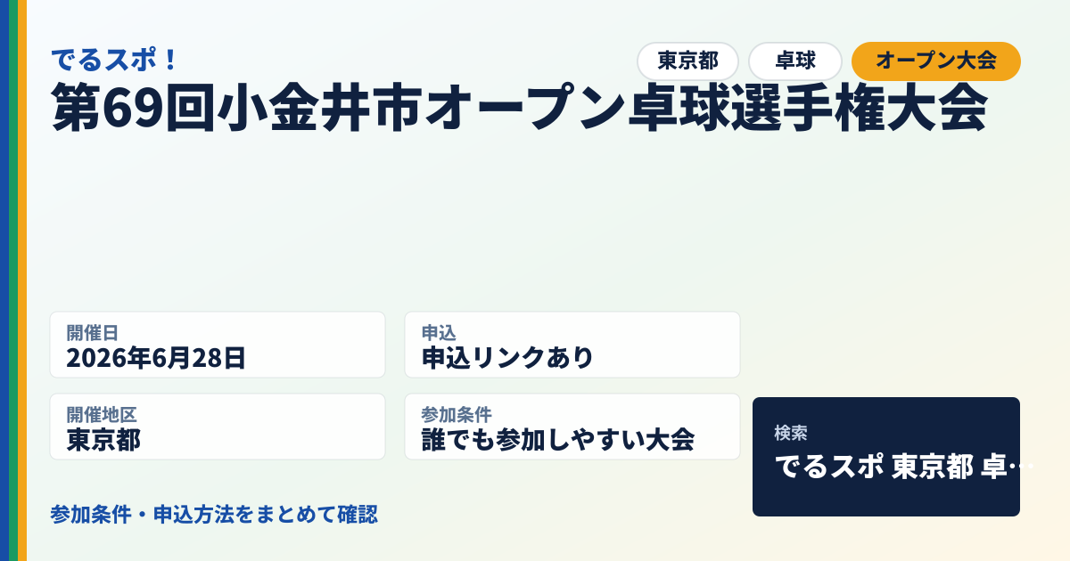 第69回小金井市オープン卓球選手権大会