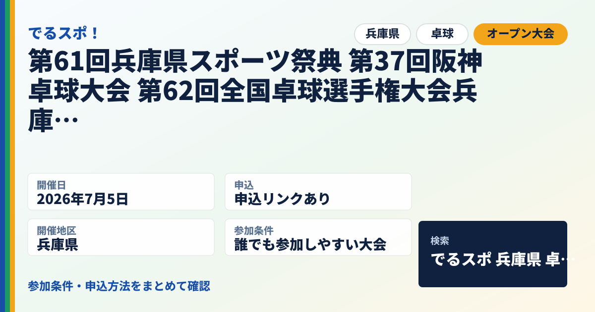 第61回兵庫県スポーツ祭典 第37回阪神卓球大会 第62回全国卓球選手権大会兵庫県予選