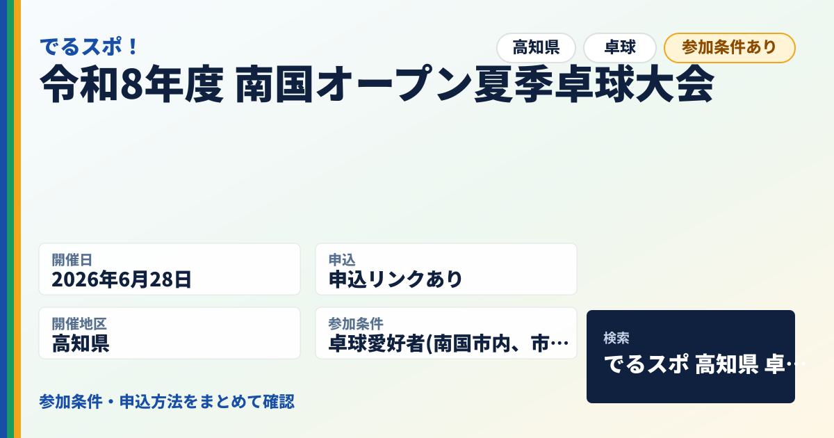 令和8年度 南国オープン夏季卓球大会
