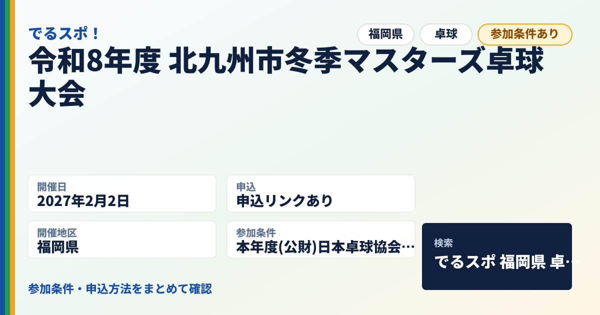 令和8年度 北九州市冬季マスターズ卓球大会