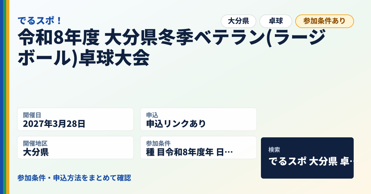 令和8年度 大分県冬季ベテラン(ラージボール)卓球大会