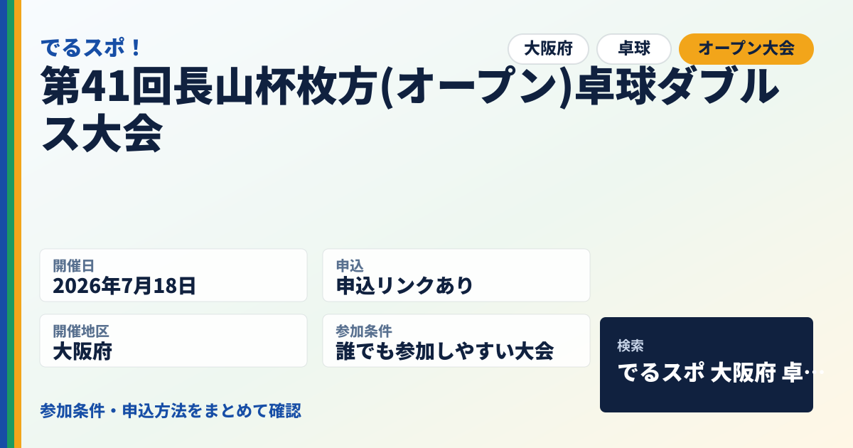 第41回長山杯枚方(オープン)卓球ダブルス大会